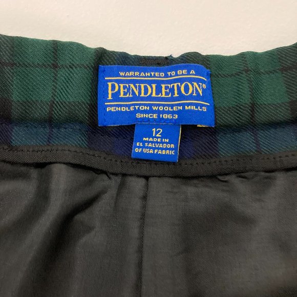 Pendleton Virgin Wool Black Watch Plaid Tartan Pants Size 12 Green Navy Lined - Picture 9 of 11